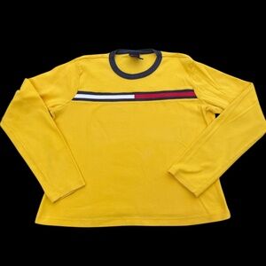 Y2K Vintage Tommy Hilfiger Women's XL Top Logo Classic Striped Yellow 90s
